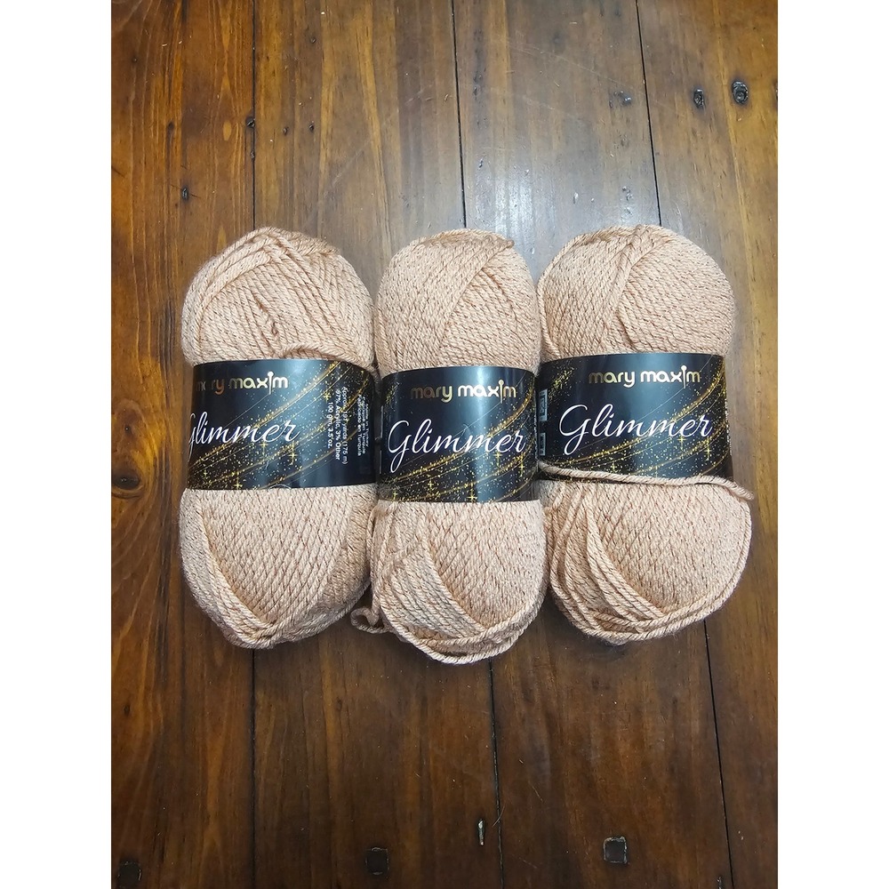 Mary Maxim Glimmer Yarn Salmon Pink Metallic Sparkle 3 Skeins Lot Y567.556